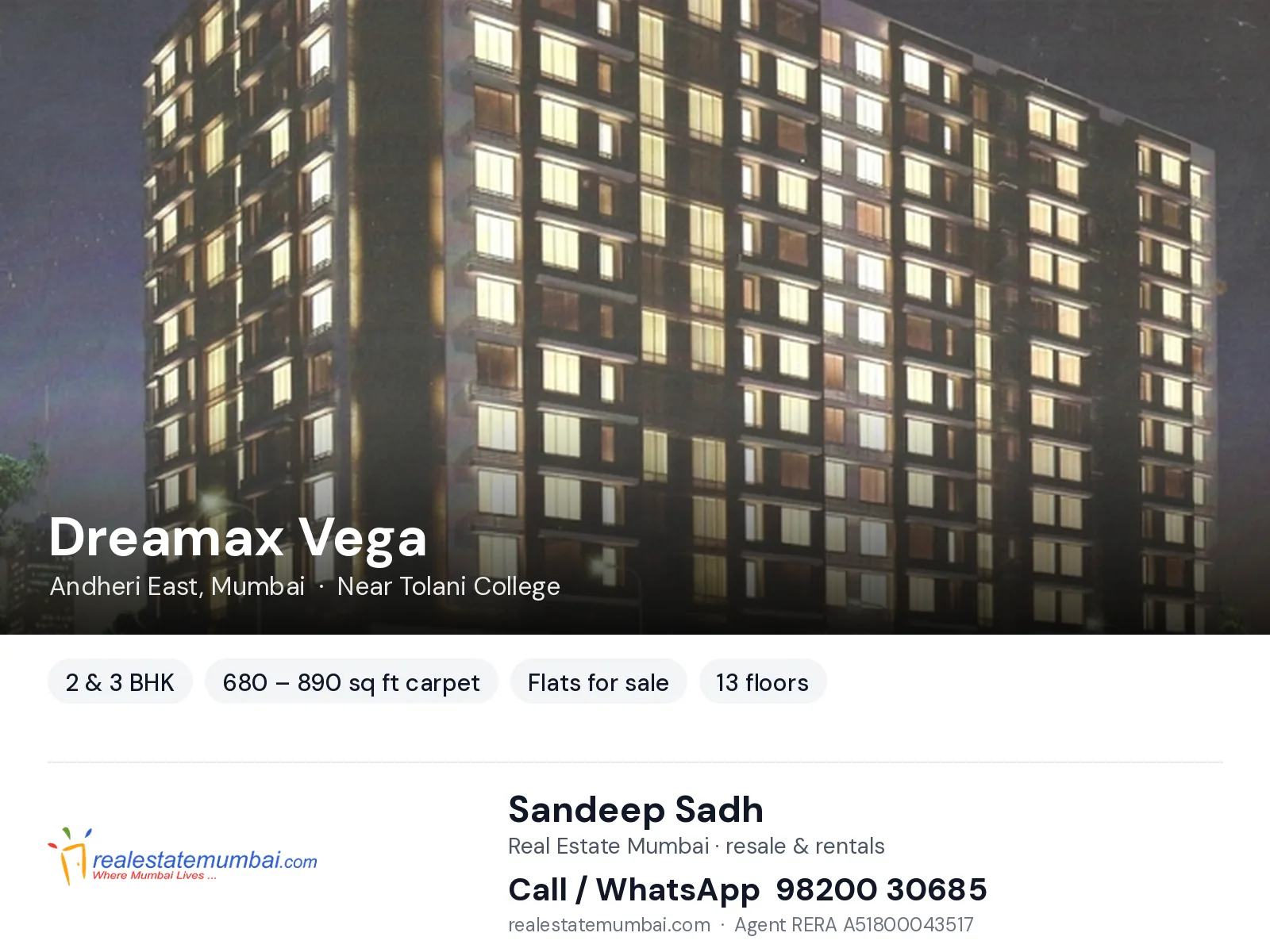 Dreamax Vega, Andheri East, Mumbai — 2 & 3 BHK flats for sale | Real Estate Mumbai, Sandeep Sadh 98200 30685