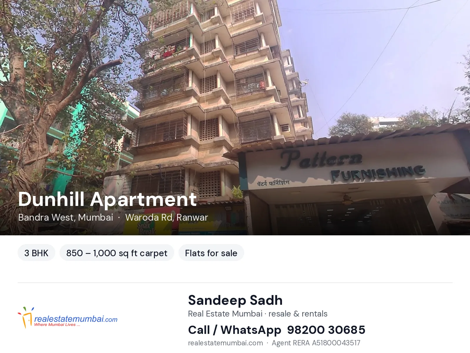 Dunhill Apartment, Bandra West, Mumbai — 3 BHK flats for sale | Real Estate Mumbai, Sandeep Sadh 98200 30685