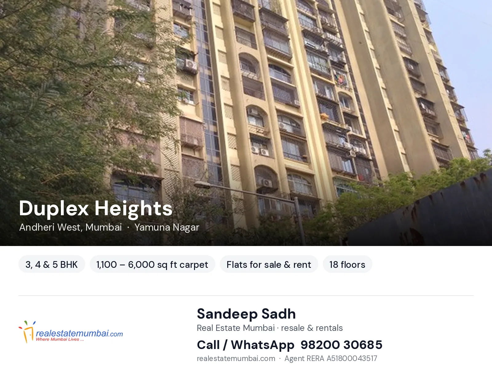 Duplex Heights, Andheri West, Mumbai — 3, 4 & 5 BHK flats for sale & rent | Real Estate Mumbai, Sandeep Sadh 98200 30685