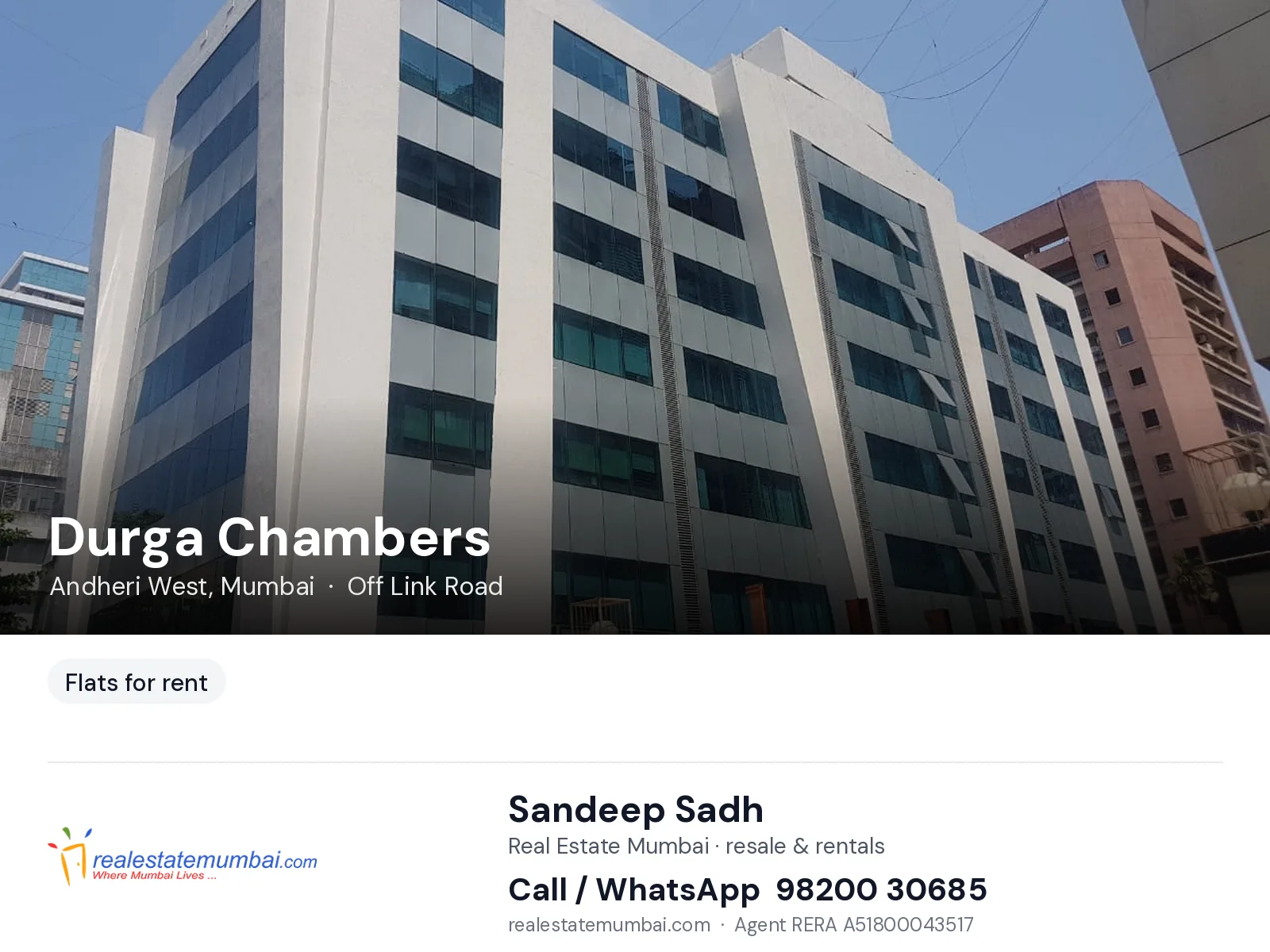 Durga Chambers, Andheri West, Mumbai — flats for rent | Real Estate Mumbai, Sandeep Sadh 98200 30685