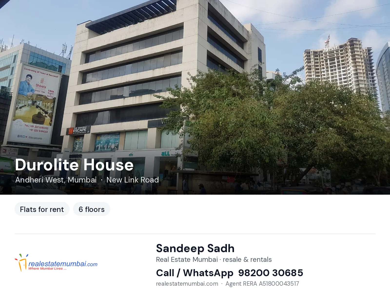 Durolite House, Andheri West, Mumbai — flats for rent | Real Estate Mumbai, Sandeep Sadh 98200 30685