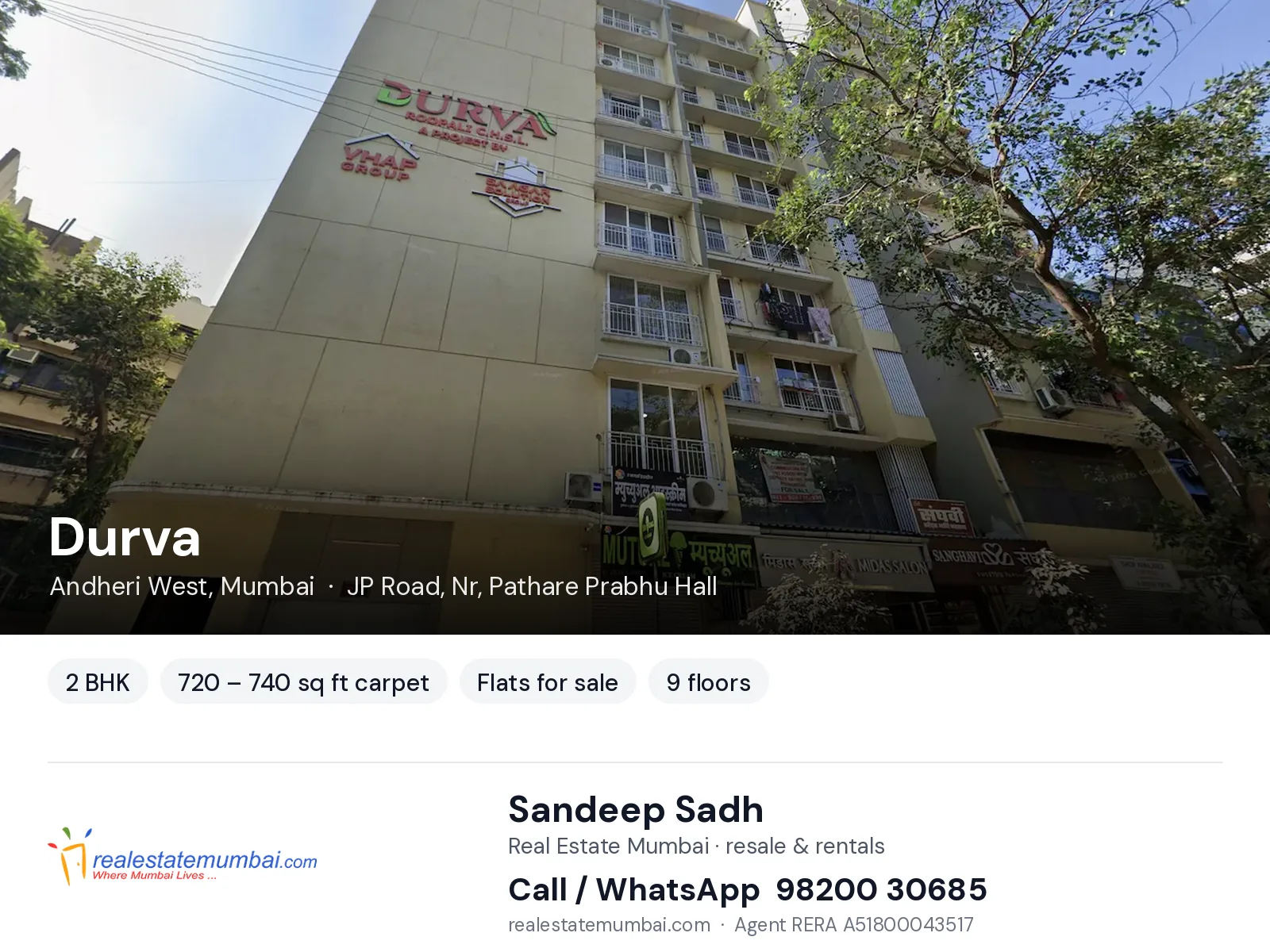 Durva, Andheri West, Mumbai — 2 BHK flats for sale | Real Estate Mumbai, Sandeep Sadh 98200 30685