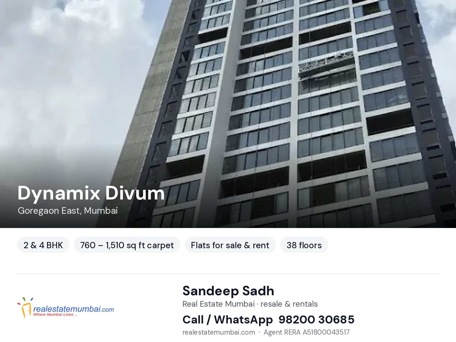 Dynamix Divum, Goregaon East, Mumbai — 2 & 4 BHK flats for sale & rent | Real Estate Mumbai, Sandeep Sadh 98200 30685