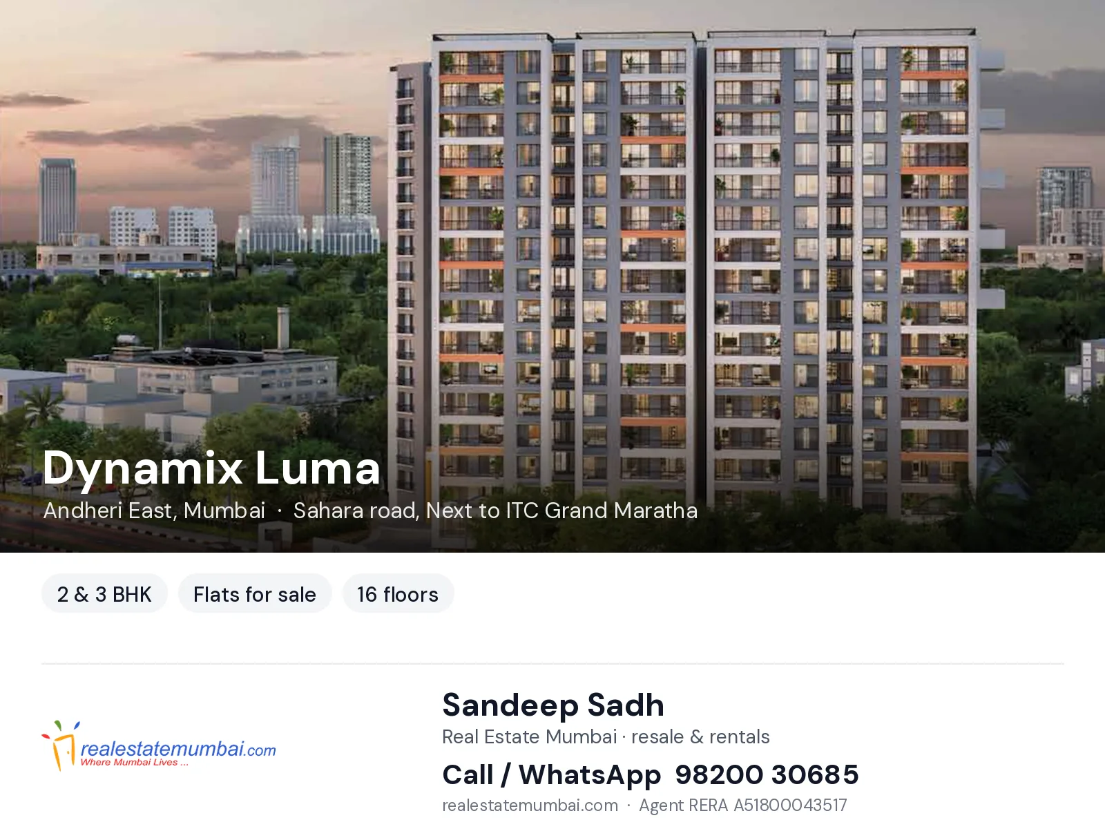 Dynamix Luma, Andheri East, Mumbai — 2 & 3 BHK flats for sale | Real Estate Mumbai, Sandeep Sadh 98200 30685