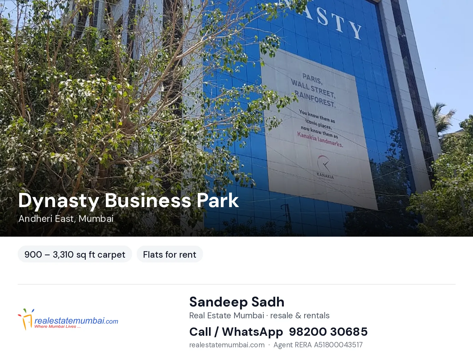 Dynasty Business Park, Andheri East, Mumbai — flats for rent | Real Estate Mumbai, Sandeep Sadh 98200 30685