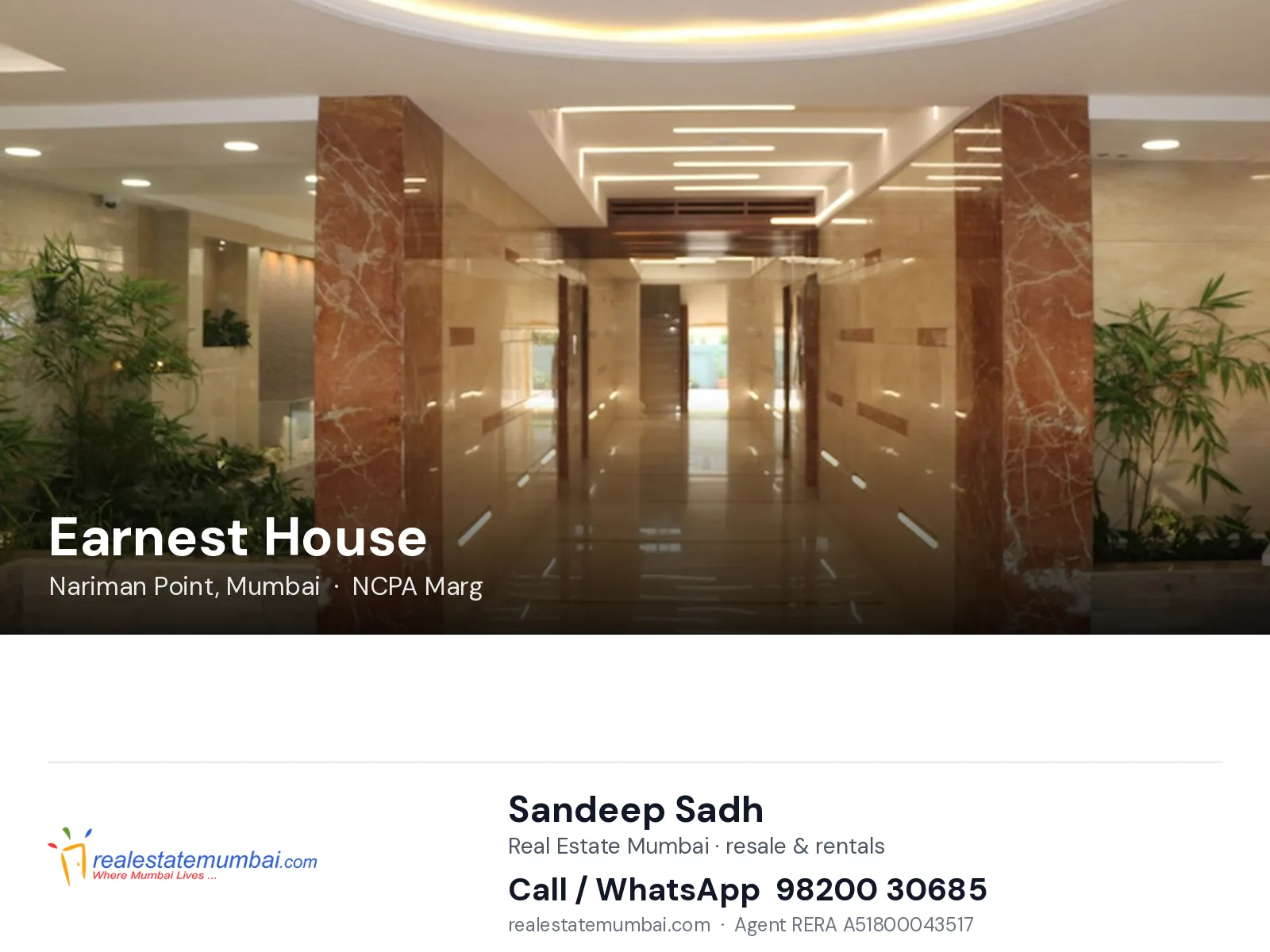 Earnest House, Nariman Point, Mumbai — flats | Real Estate Mumbai, Sandeep Sadh 98200 30685