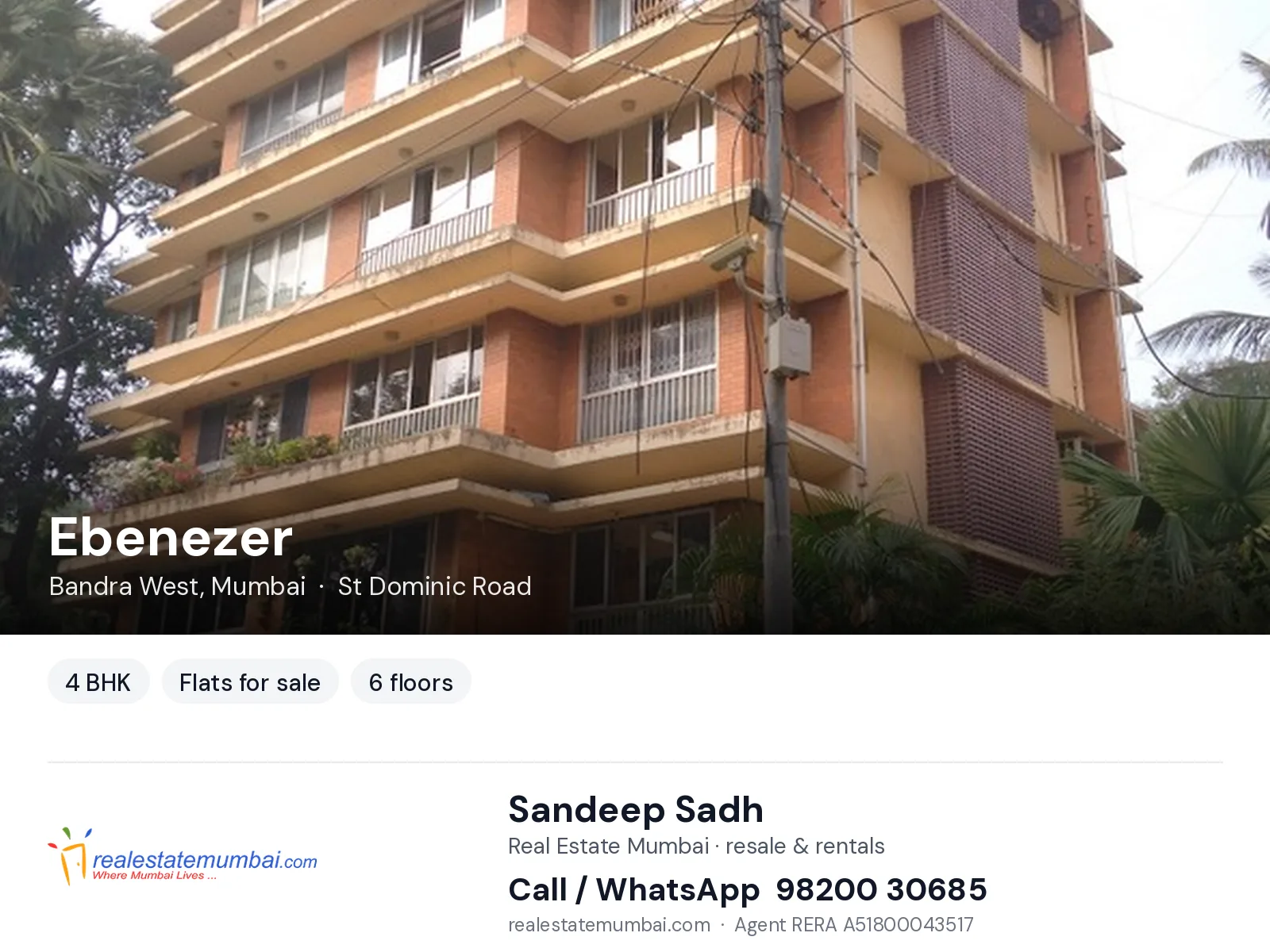 Ebenezer, Bandra West, Mumbai — 4 BHK flats for sale | Real Estate Mumbai, Sandeep Sadh 98200 30685