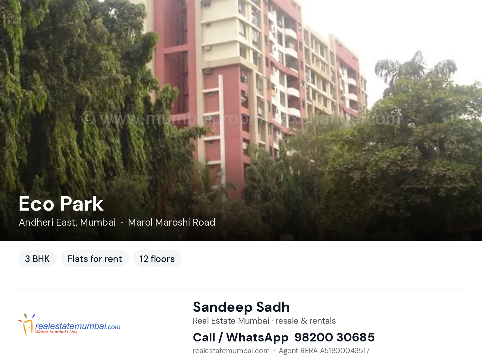Eco Park, Andheri East, Mumbai — 3 BHK flats for rent | Real Estate Mumbai, Sandeep Sadh 98200 30685