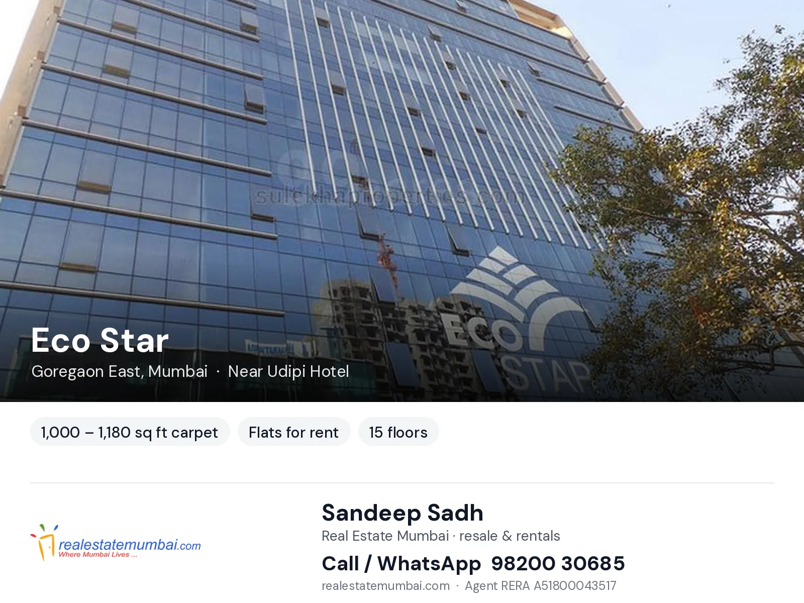 Eco Star, Goregaon East, Mumbai — flats for rent | Real Estate Mumbai, Sandeep Sadh 98200 30685