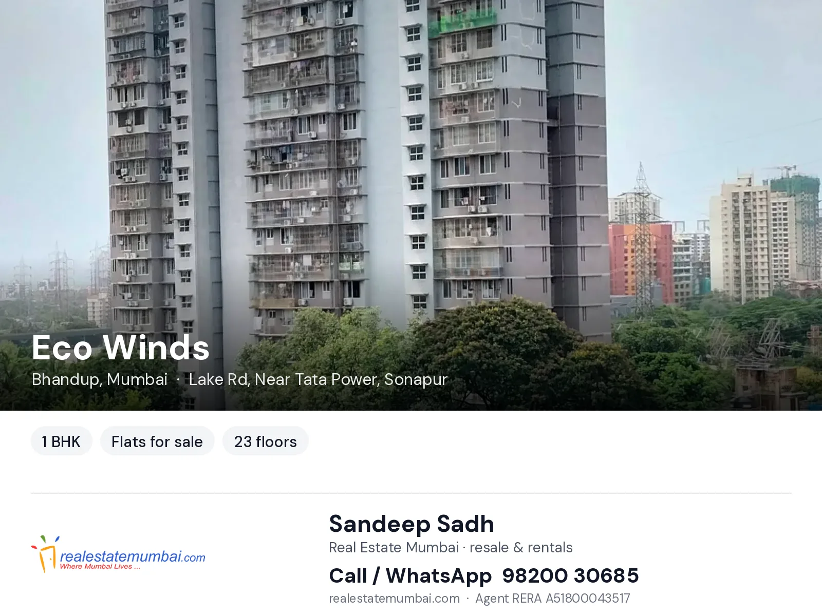 Eco Winds, Bhandup, Mumbai — 1 BHK flats for sale | Real Estate Mumbai, Sandeep Sadh 98200 30685
