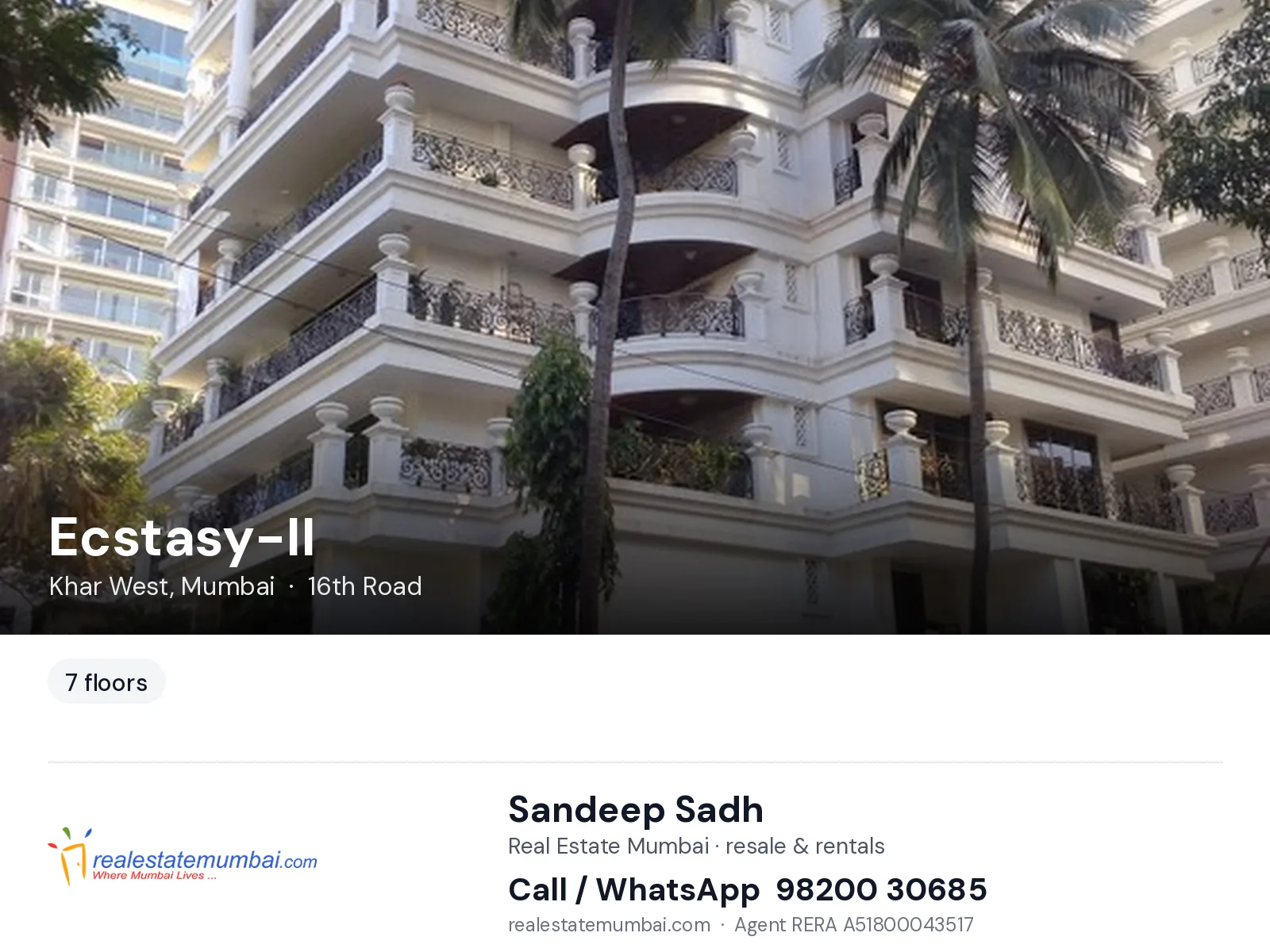 Ecstasy-II, Khar West, Mumbai — flats | Real Estate Mumbai, Sandeep Sadh 98200 30685