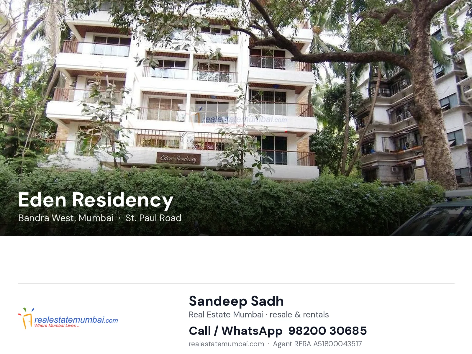 Eden Residency, Bandra West, Mumbai — flats | Real Estate Mumbai, Sandeep Sadh 98200 30685