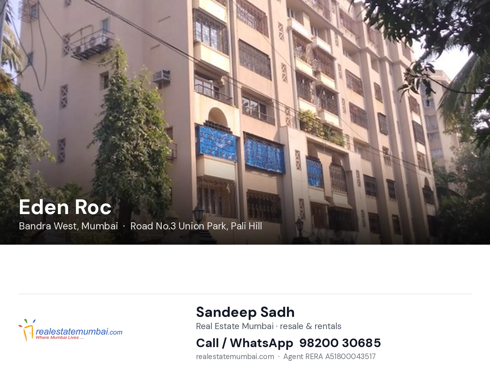 Eden Roc, Bandra West, Mumbai — flats | Real Estate Mumbai, Sandeep Sadh 98200 30685