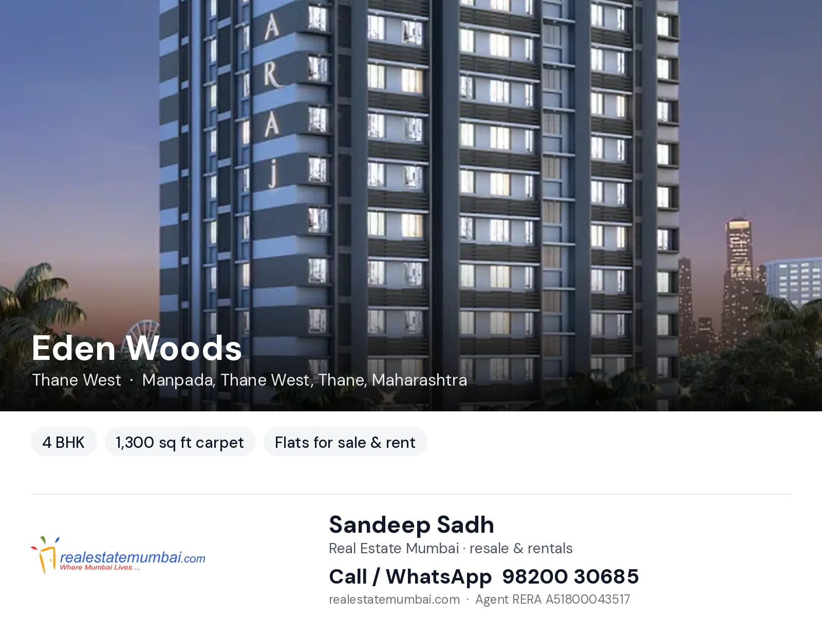 Eden Woods, Thane West — 4 BHK flats for sale & rent | Real Estate Mumbai, Sandeep Sadh 98200 30685