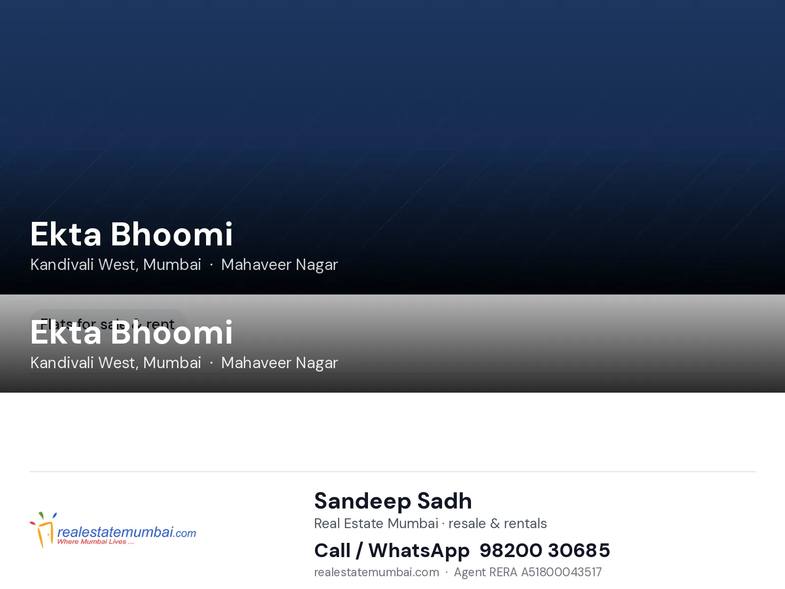 Ekta Bhoomi, Kandivali West, Mumbai — flats | Real Estate Mumbai, Sandeep Sadh 98200 30685
