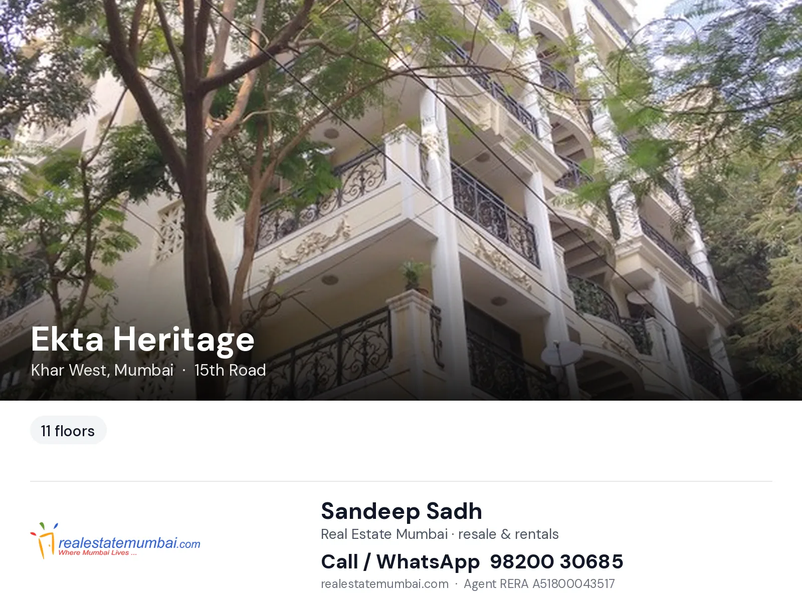 Ekta Heritage, Khar West, Mumbai — flats | Real Estate Mumbai, Sandeep Sadh 98200 30685