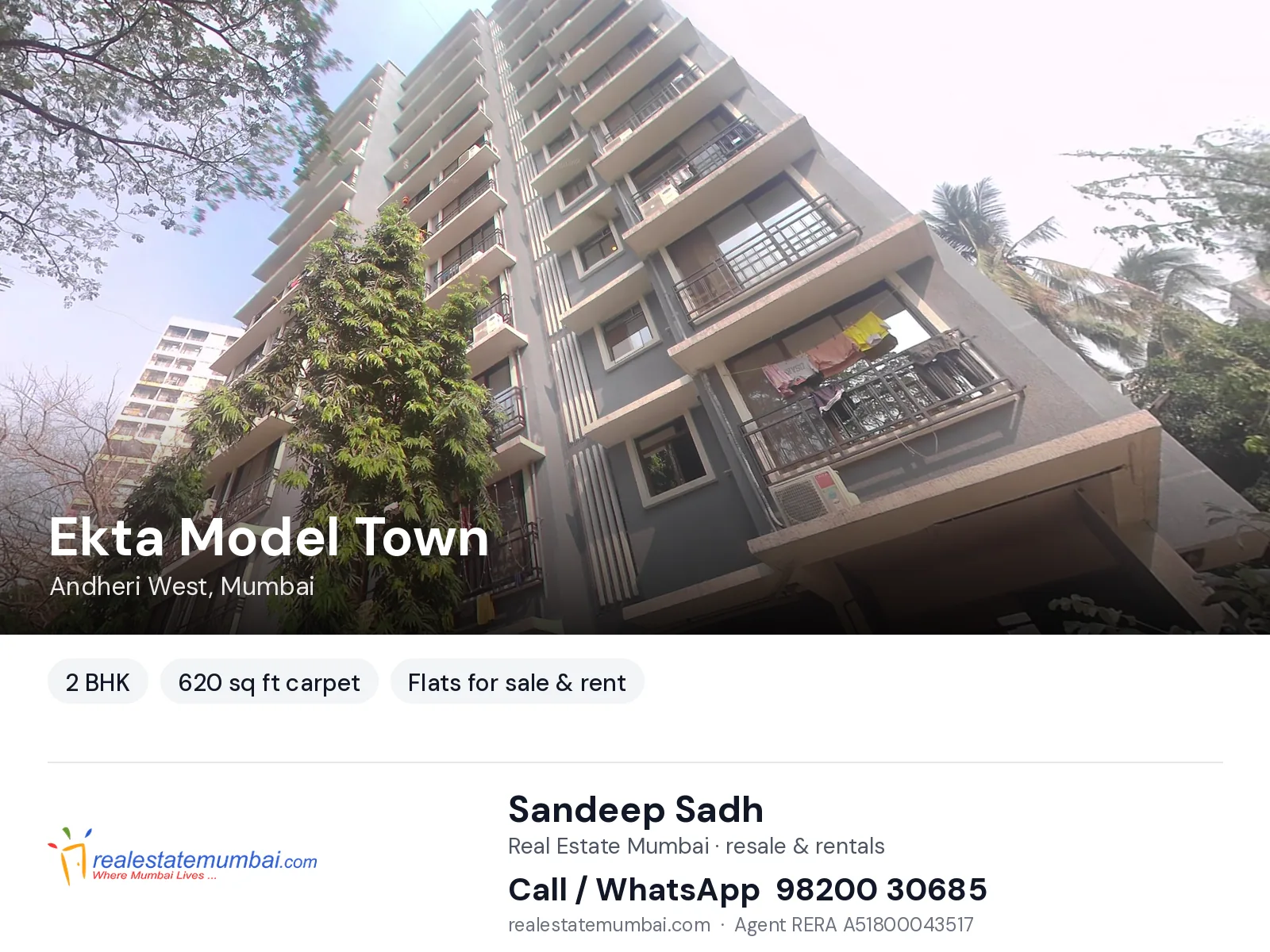 Ekta Model Town, Andheri West, Mumbai — 2 BHK flats for sale & rent | Real Estate Mumbai, Sandeep Sadh 98200 30685