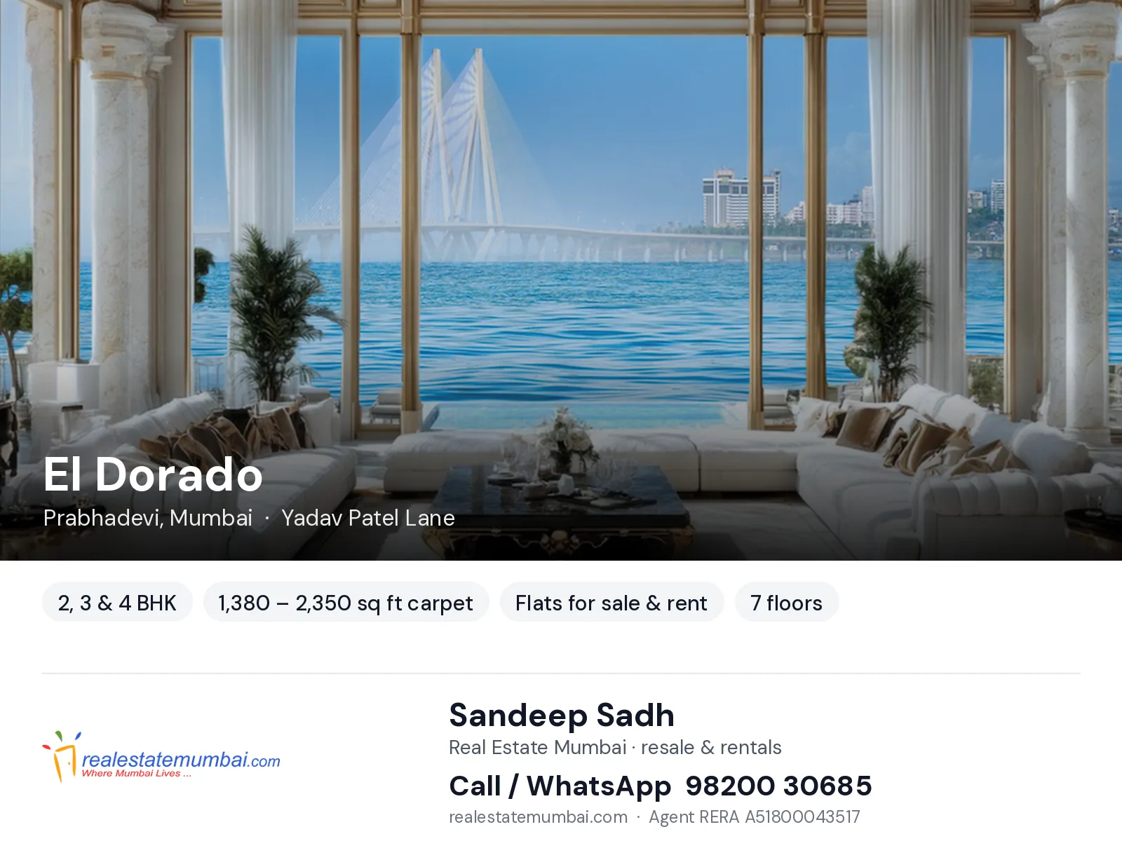El Dorado, Prabhadevi, Mumbai — 2, 3 & 4 BHK flats for sale & rent | Real Estate Mumbai, Sandeep Sadh 98200 30685