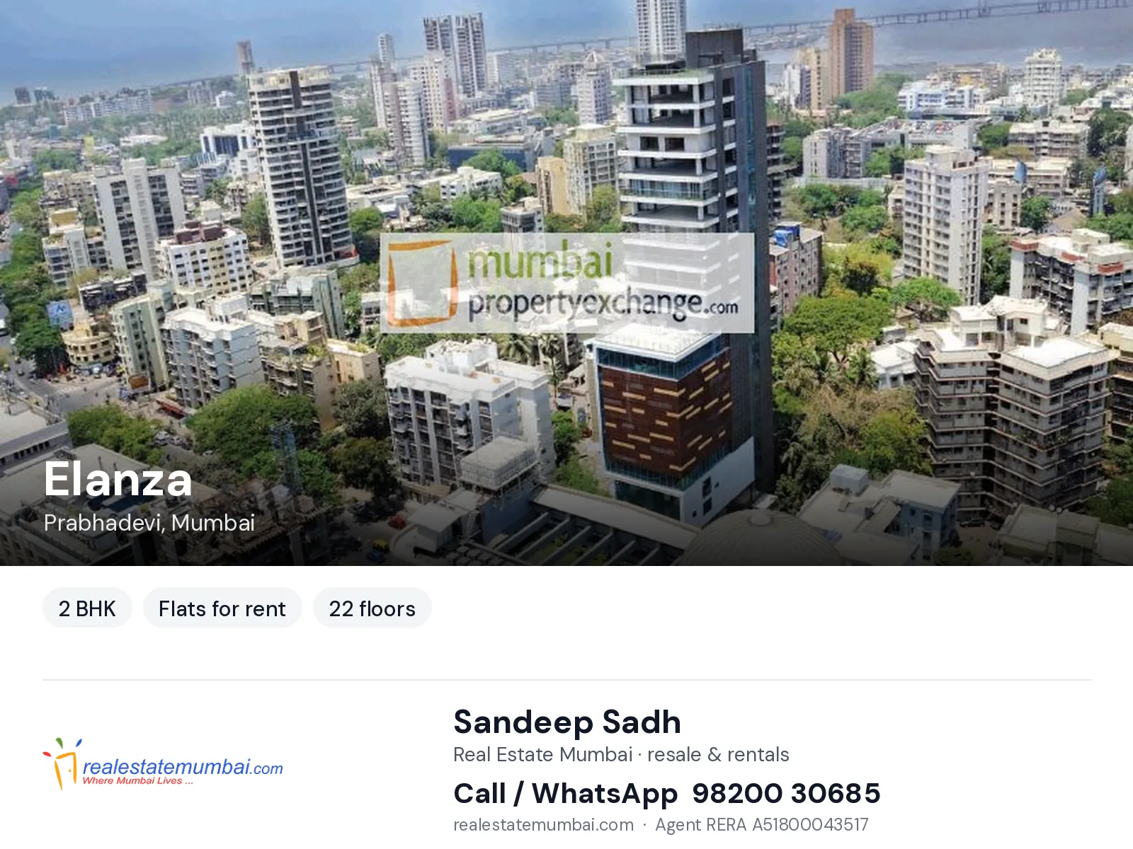 Elanza, Prabhadevi, Mumbai — 2 BHK flats for rent | Real Estate Mumbai, Sandeep Sadh 98200 30685