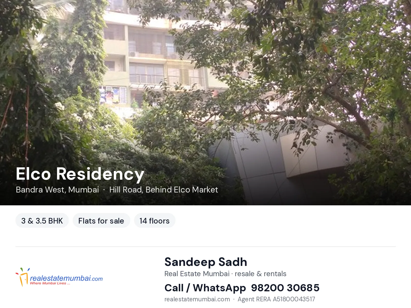 Elco Residency, Bandra West, Mumbai — 3 & 3.5 BHK flats for sale | Real Estate Mumbai, Sandeep Sadh 98200 30685