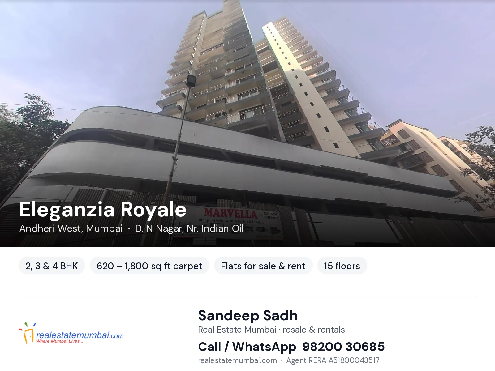 Eleganzia Royale, Andheri West, Mumbai — 2, 3 & 4 BHK flats for sale & rent | Real Estate Mumbai, Sandeep Sadh 98200 30685
