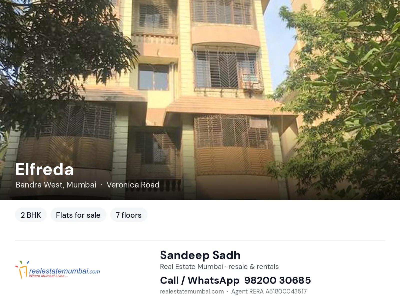 Elfreda, Bandra West, Mumbai — 2 BHK flats for sale | Real Estate Mumbai, Sandeep Sadh 98200 30685