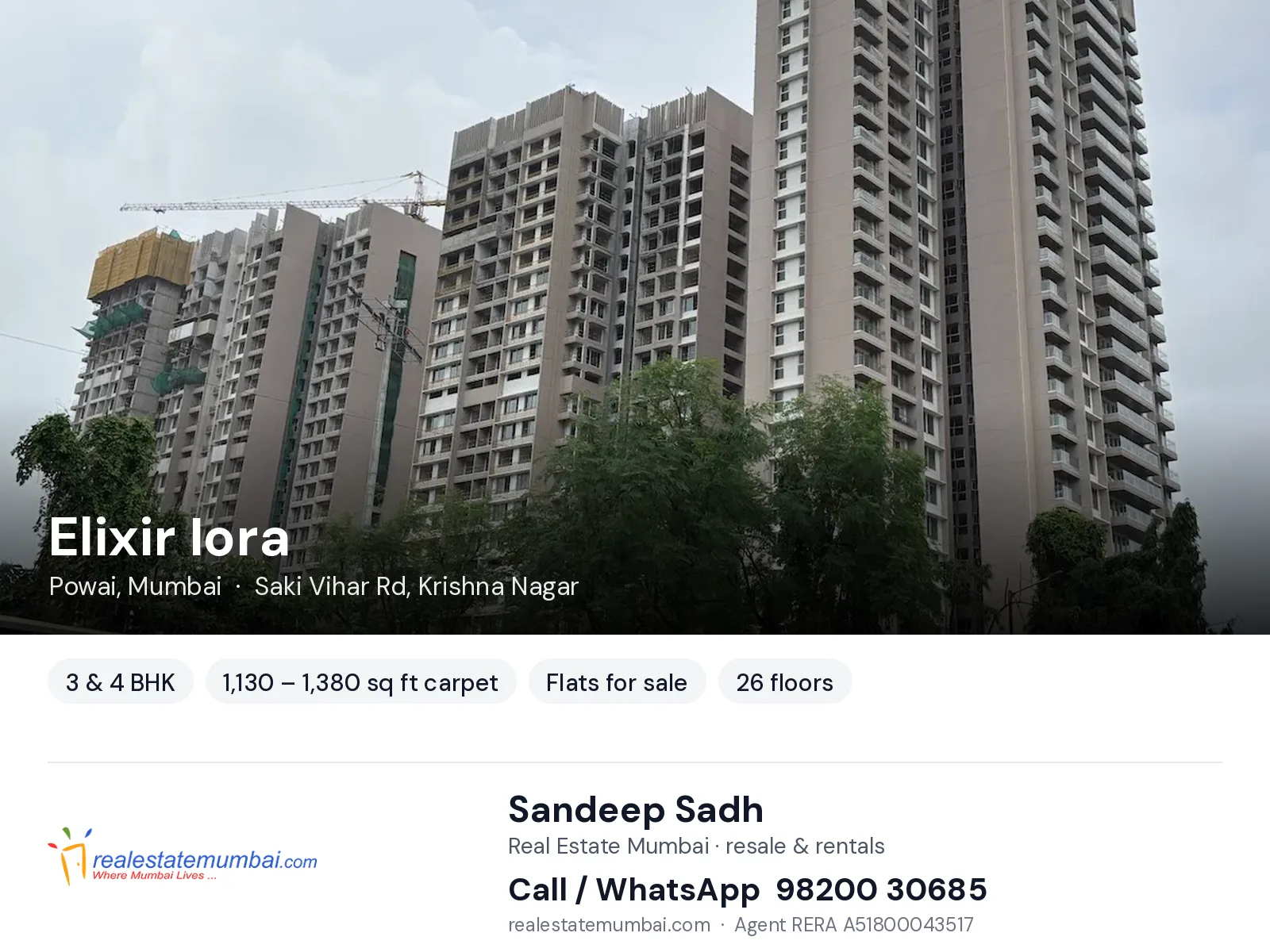 Elixir Iora, Powai, Mumbai — 3 & 4 BHK flats for sale | Real Estate Mumbai, Sandeep Sadh 98200 30685