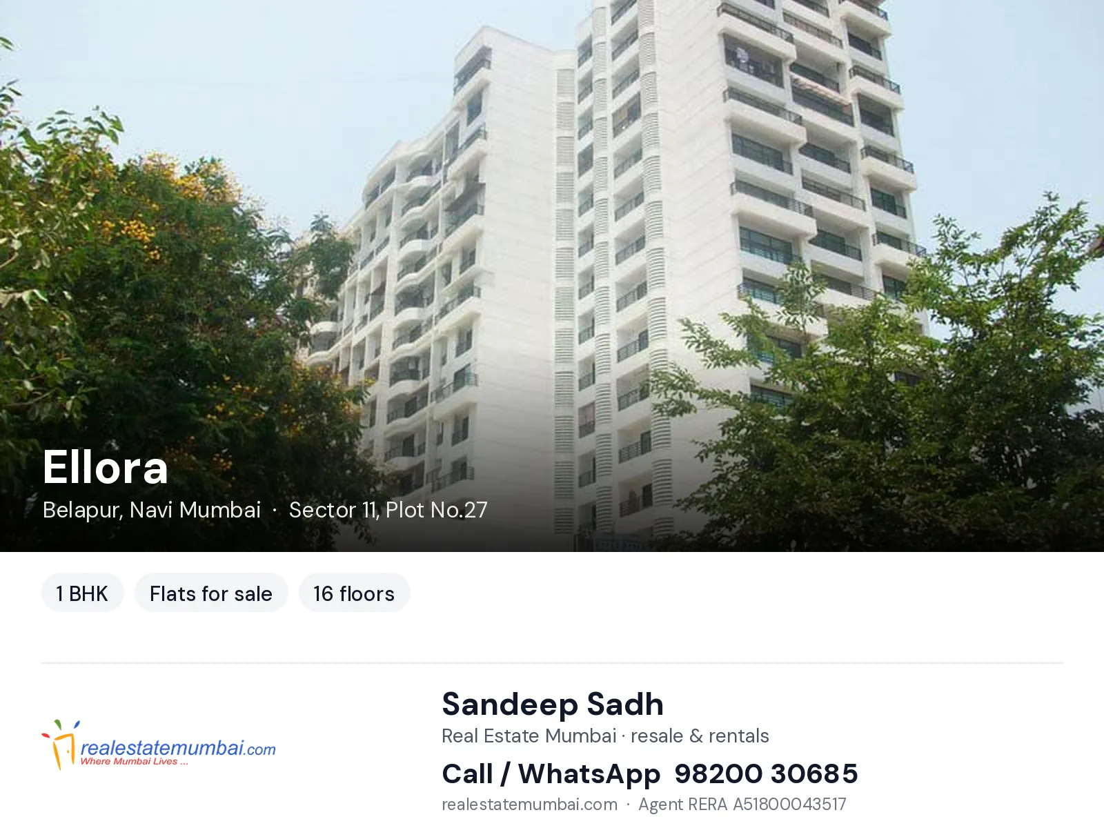 Ellora, Belapur, Navi Mumbai — 1 BHK flats for sale | Real Estate Mumbai, Sandeep Sadh 98200 30685