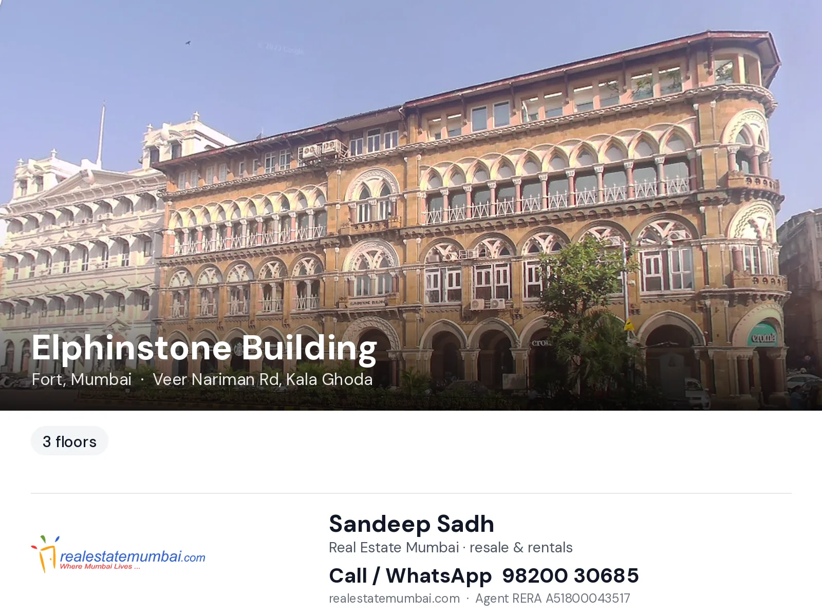 Elphinstone Building, Fort, Mumbai — flats | Real Estate Mumbai, Sandeep Sadh 98200 30685