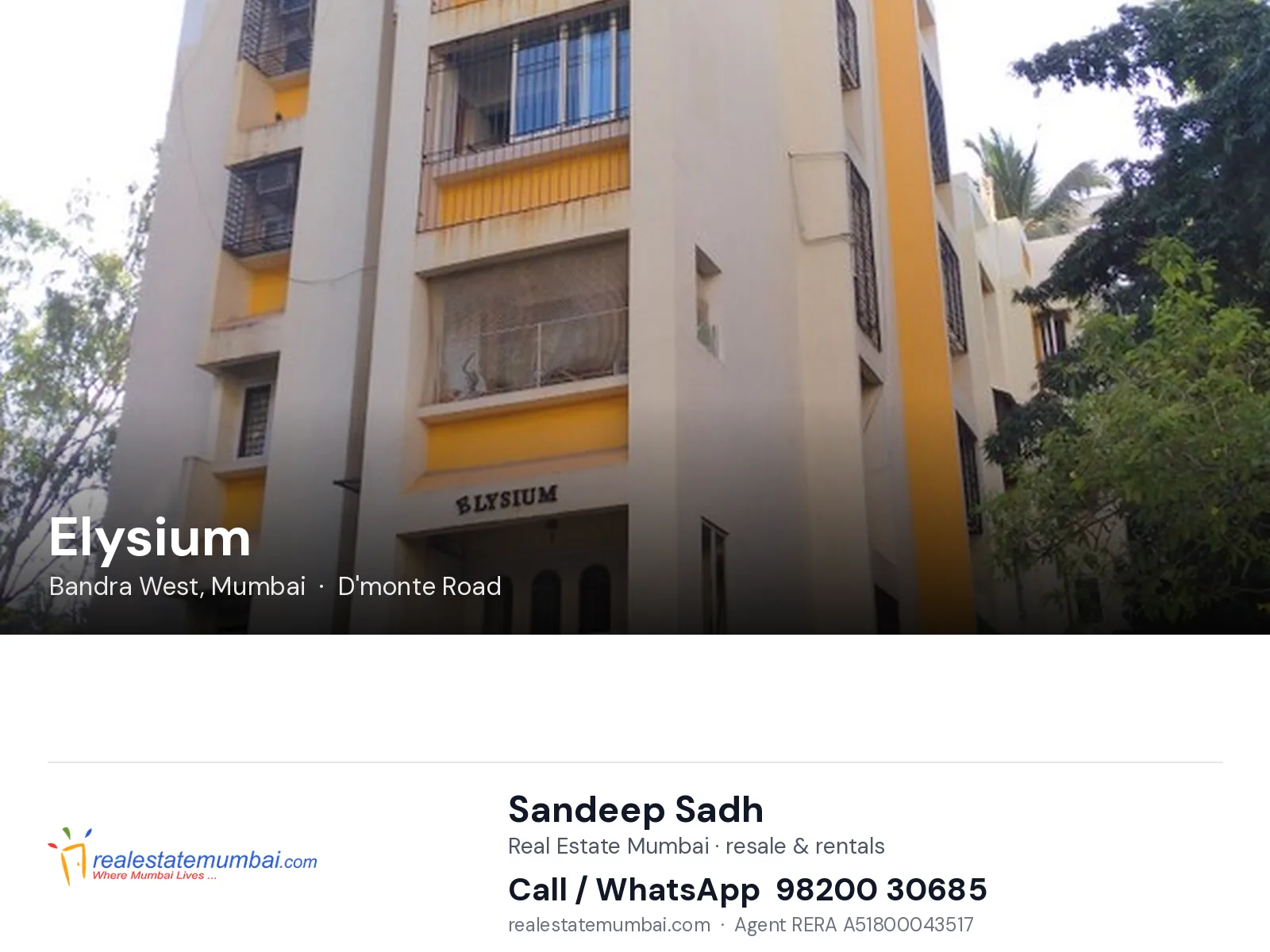 Elysium, Bandra West, Mumbai — flats | Real Estate Mumbai, Sandeep Sadh 98200 30685