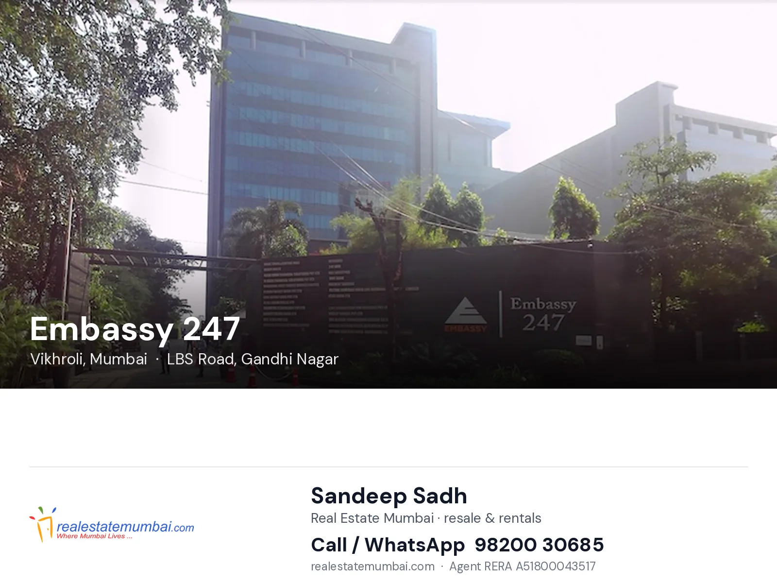 Embassy 247, Vikhroli, Mumbai — flats | Real Estate Mumbai, Sandeep Sadh 98200 30685