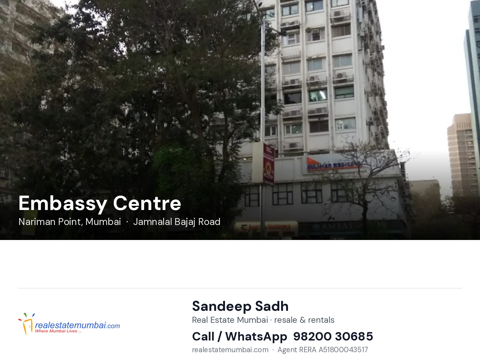 Embassy Centre, Nariman Point, Mumbai — flats | Real Estate Mumbai, Sandeep Sadh 98200 30685