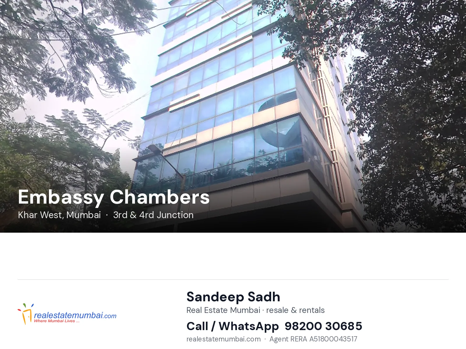 Embassy Chambers, Khar West, Mumbai — flats | Real Estate Mumbai, Sandeep Sadh 98200 30685
