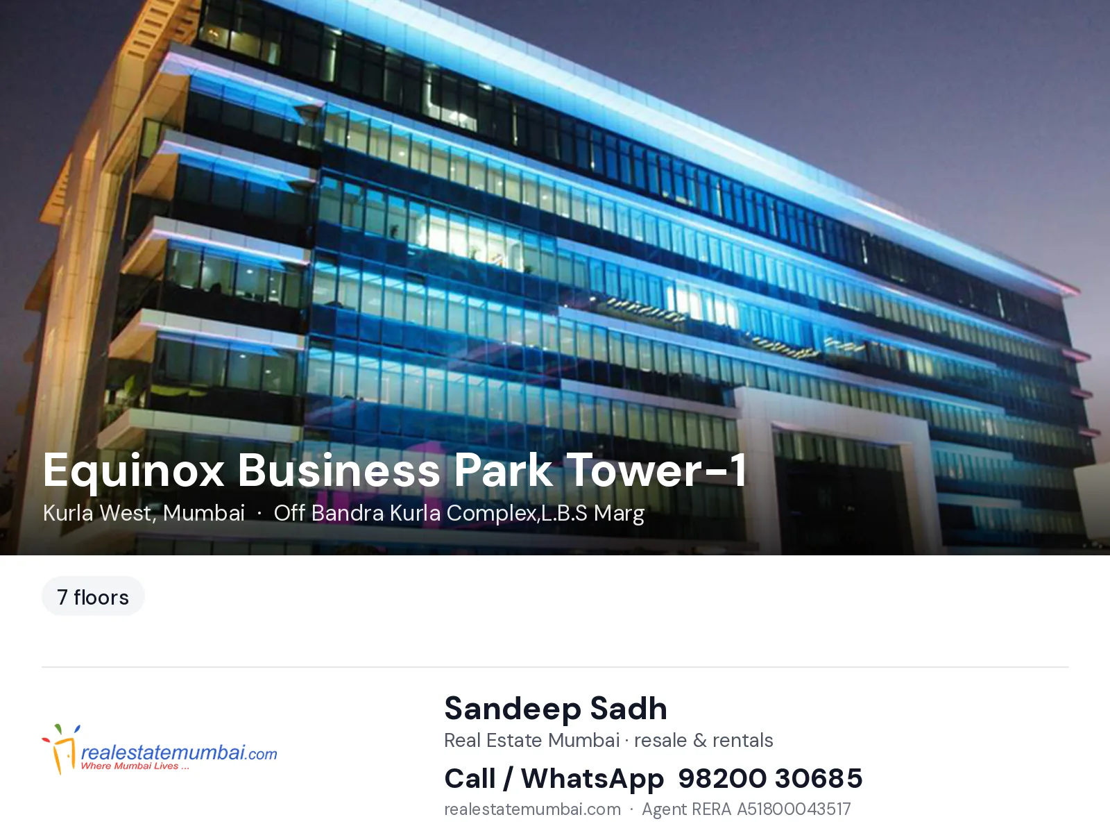 Equinox Business Park Tower-1, Kurla West, Mumbai — flats | Real Estate Mumbai, Sandeep Sadh 98200 30685