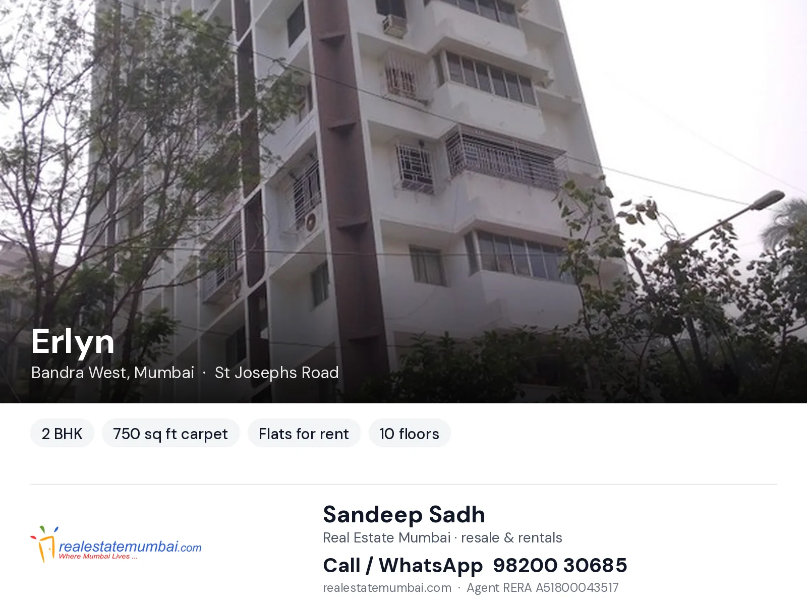 Erlyn, Bandra West, Mumbai — 2 BHK flats for rent | Real Estate Mumbai, Sandeep Sadh 98200 30685