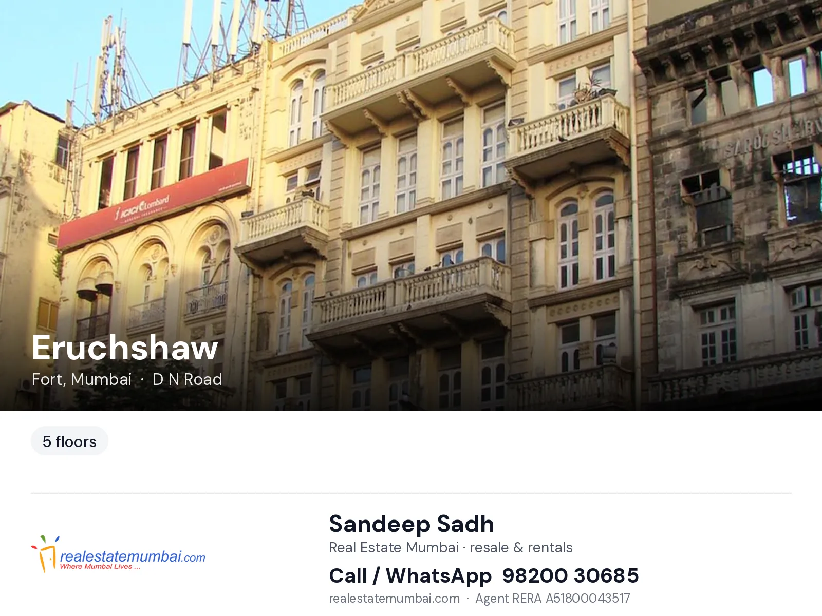 Eruchshaw, Fort, Mumbai — flats | Real Estate Mumbai, Sandeep Sadh 98200 30685