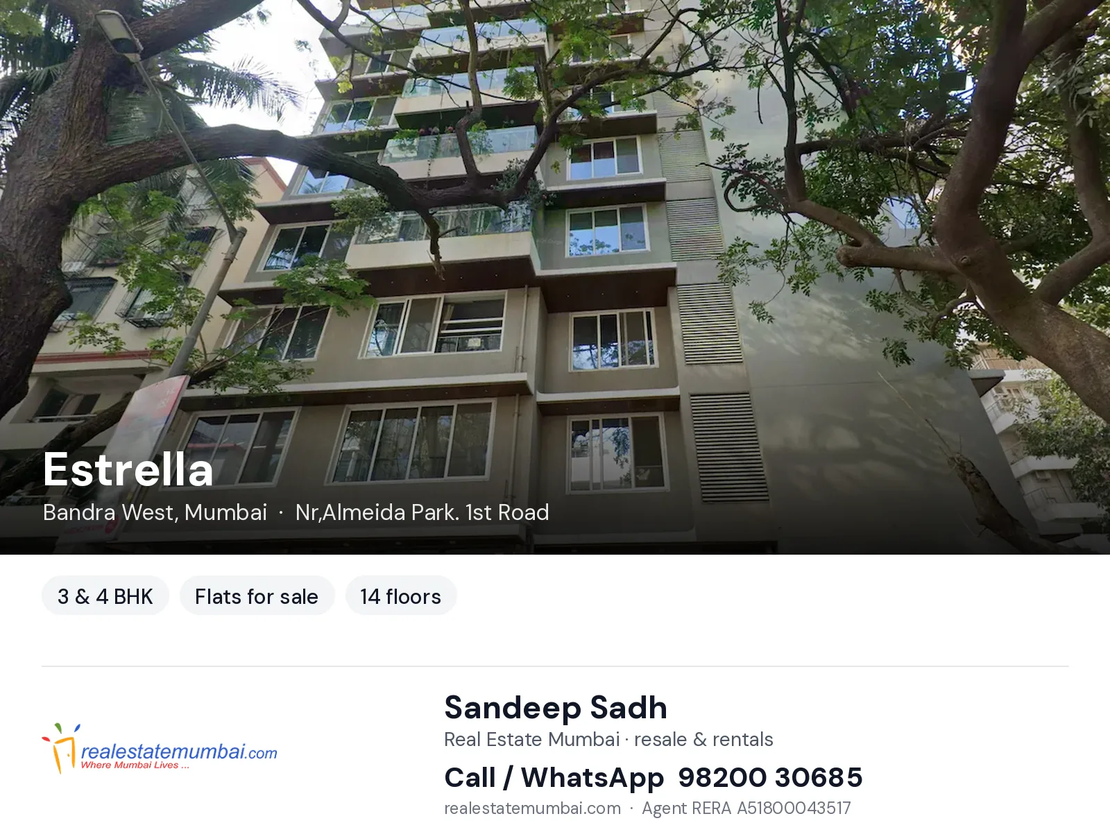 Estrella, Bandra West, Mumbai — 3 & 4 BHK flats for sale | Real Estate Mumbai, Sandeep Sadh 98200 30685