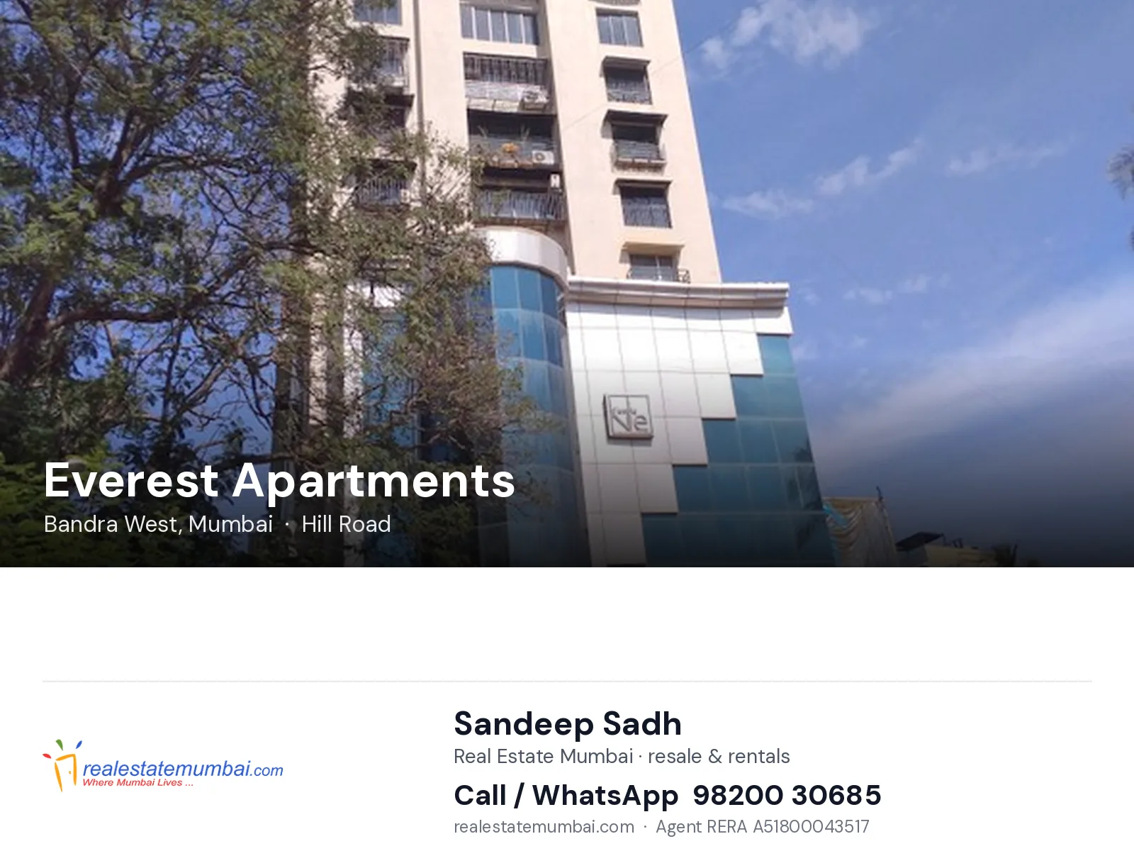 Everest Apartments, Bandra West, Mumbai — flats | Real Estate Mumbai, Sandeep Sadh 98200 30685