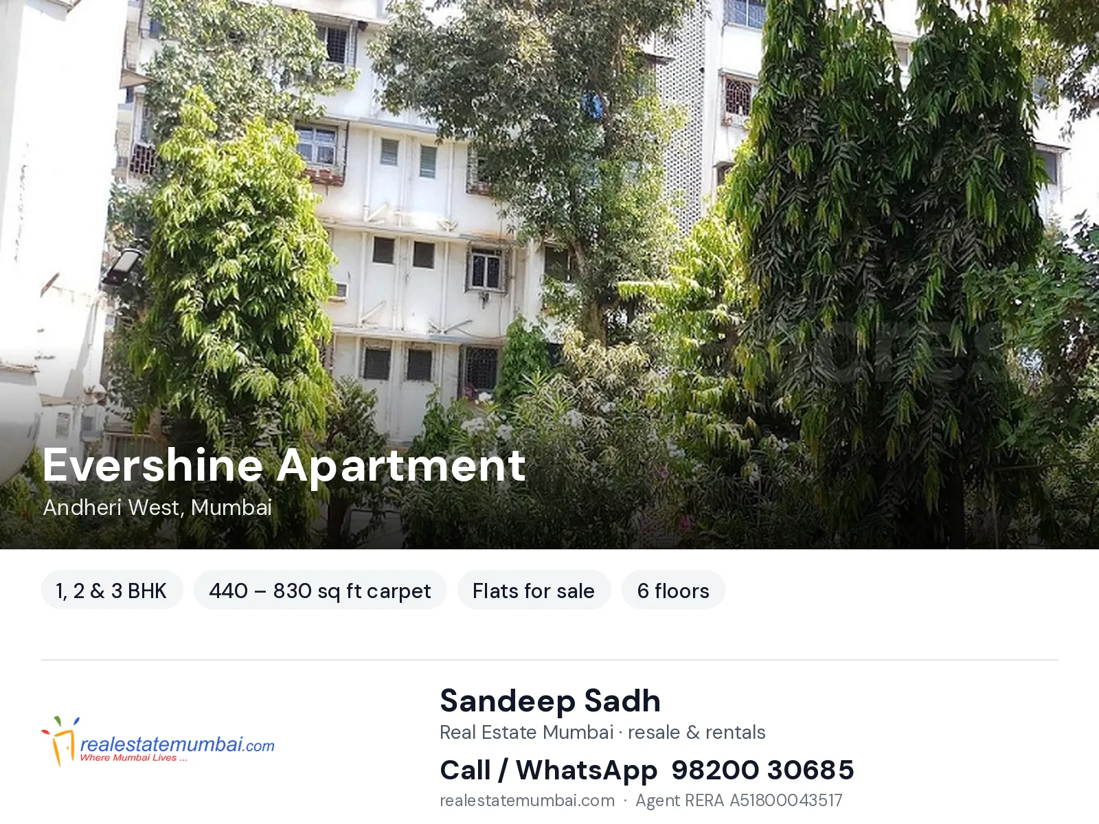 Evershine Apartment, Andheri West, Mumbai — 1, 2 & 3 BHK flats for sale | Real Estate Mumbai, Sandeep Sadh 98200 30685
