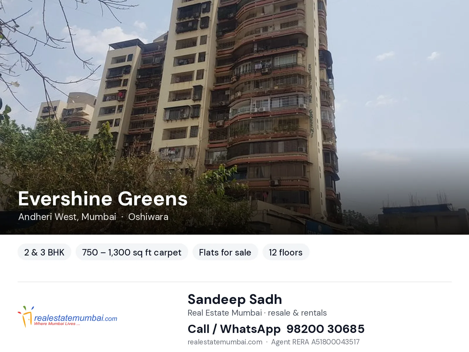 Evershine Greens, Andheri West, Mumbai — 2 & 3 BHK flats for sale | Real Estate Mumbai, Sandeep Sadh 98200 30685