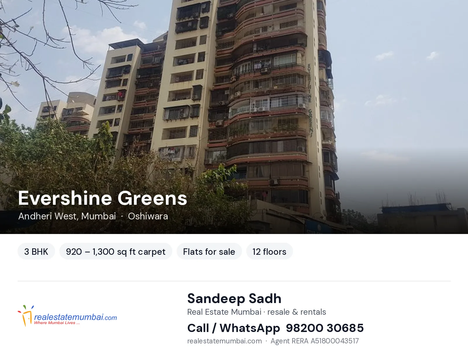Evershine Greens, Andheri West, Mumbai — 3 BHK flats for sale | Real Estate Mumbai, Sandeep Sadh 98200 30685