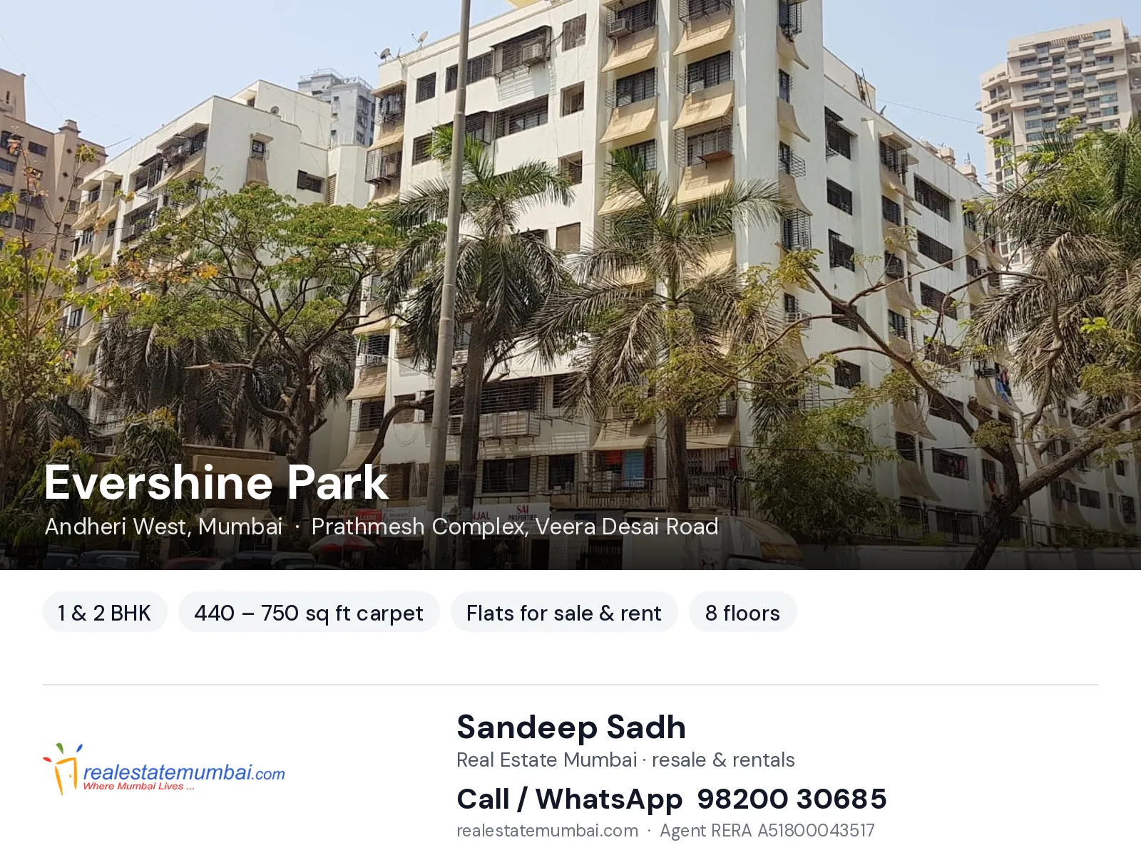 Evershine Park, Andheri West, Mumbai — 1 & 2 BHK flats for sale & rent | Real Estate Mumbai, Sandeep Sadh 98200 30685