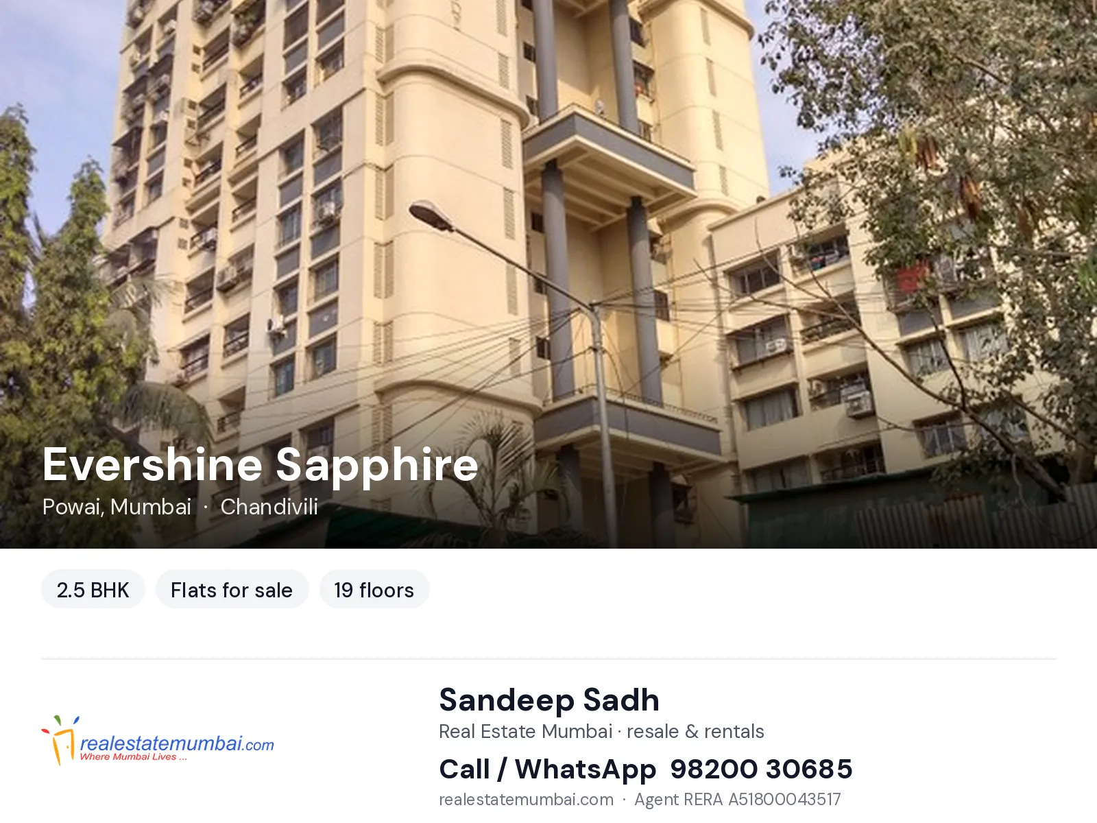 Evershine Sapphire, Powai, Mumbai — 2.5 BHK flats for sale | Real Estate Mumbai, Sandeep Sadh 98200 30685