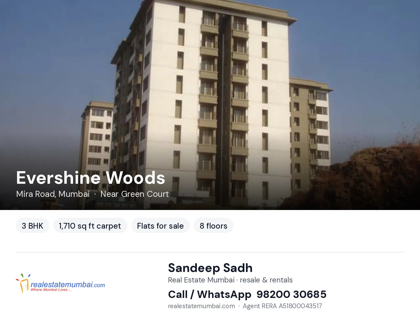 Evershine Woods, Mira Road, Mumbai — 3 BHK flats for sale | Real Estate Mumbai, Sandeep Sadh 98200 30685