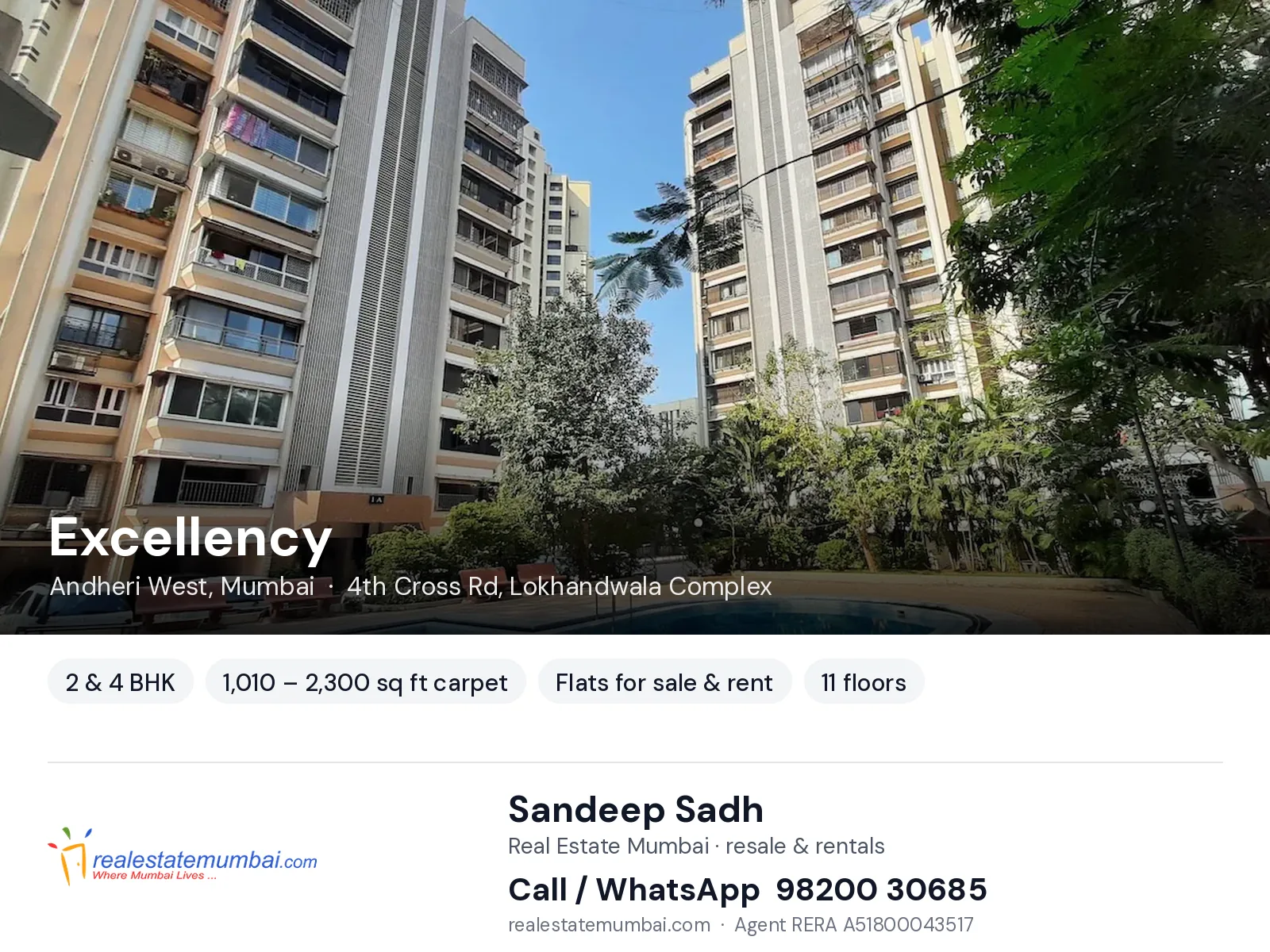 Excellency, Andheri West, Mumbai — 2 & 4 BHK flats for sale & rent | Real Estate Mumbai, Sandeep Sadh 98200 30685