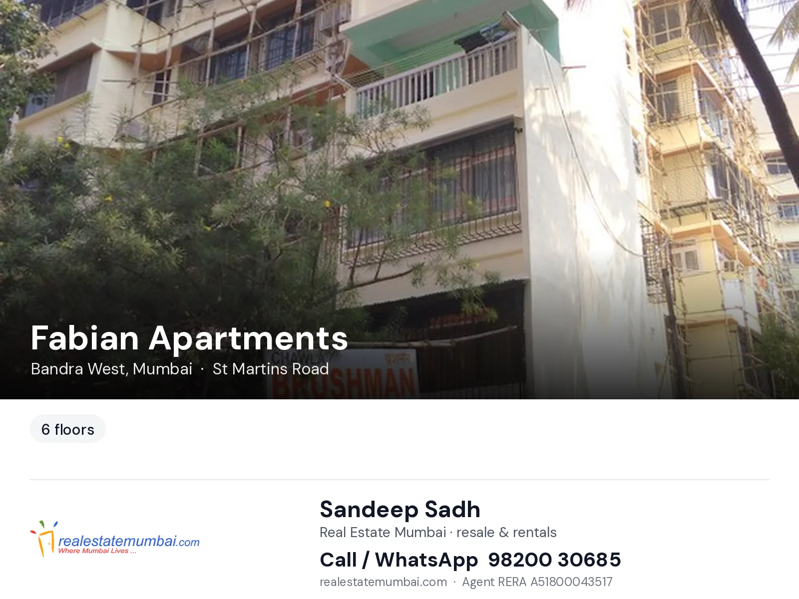 Fabian Apartments, Bandra West, Mumbai — flats | Real Estate Mumbai, Sandeep Sadh 98200 30685