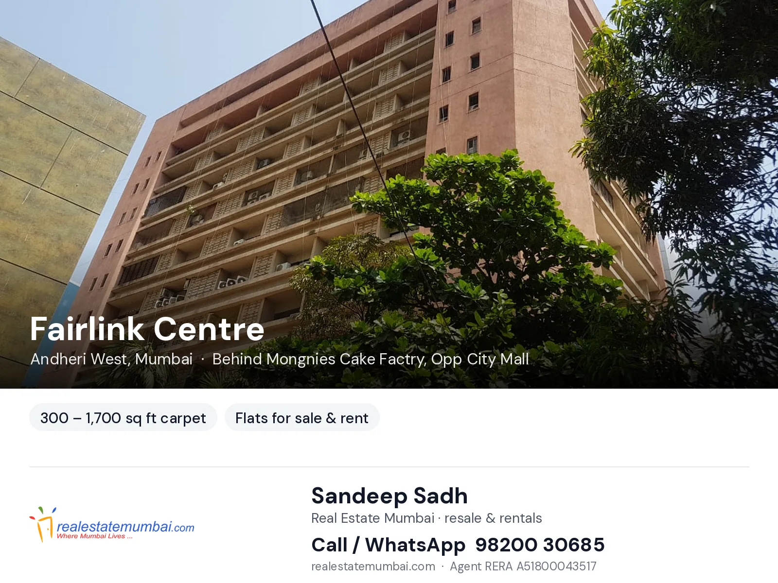 Fairlink Centre, Andheri West, Mumbai — flats for sale & rent | Real Estate Mumbai, Sandeep Sadh 98200 30685