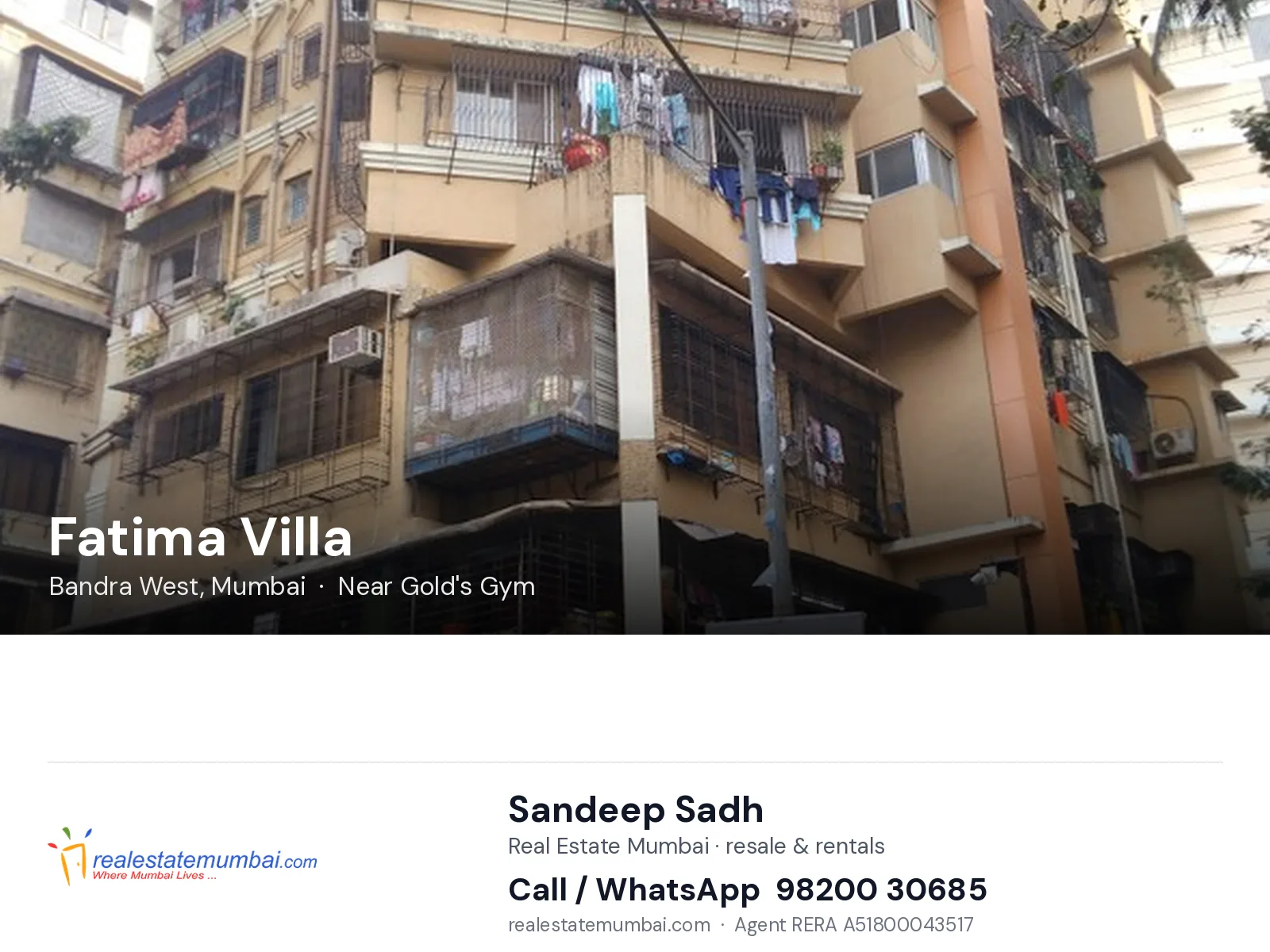 Fatima Villa, Bandra West, Mumbai — flats | Real Estate Mumbai, Sandeep Sadh 98200 30685