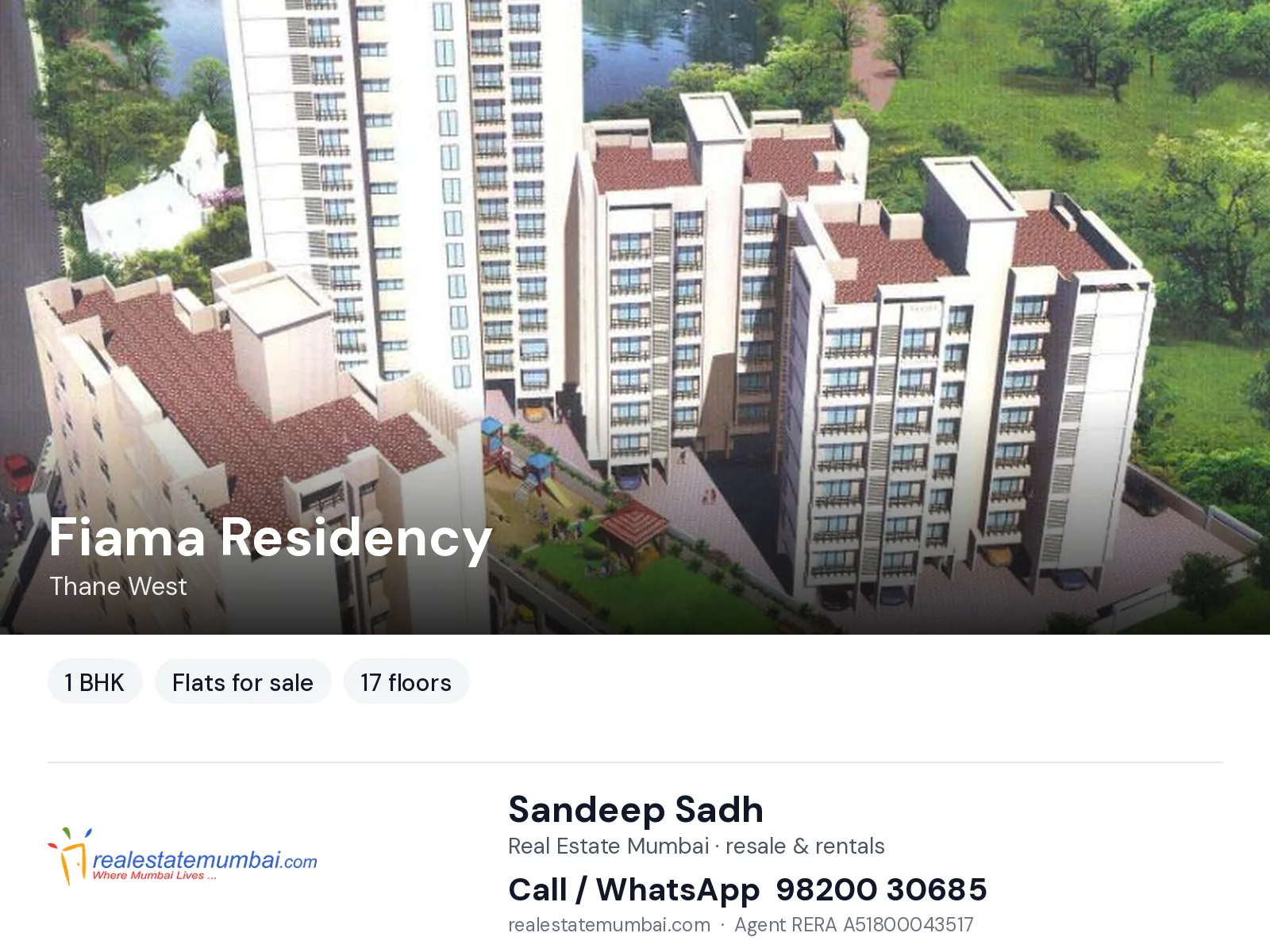 Fiama Residency, Thane West — 1 BHK flats for sale | Real Estate Mumbai, Sandeep Sadh 98200 30685