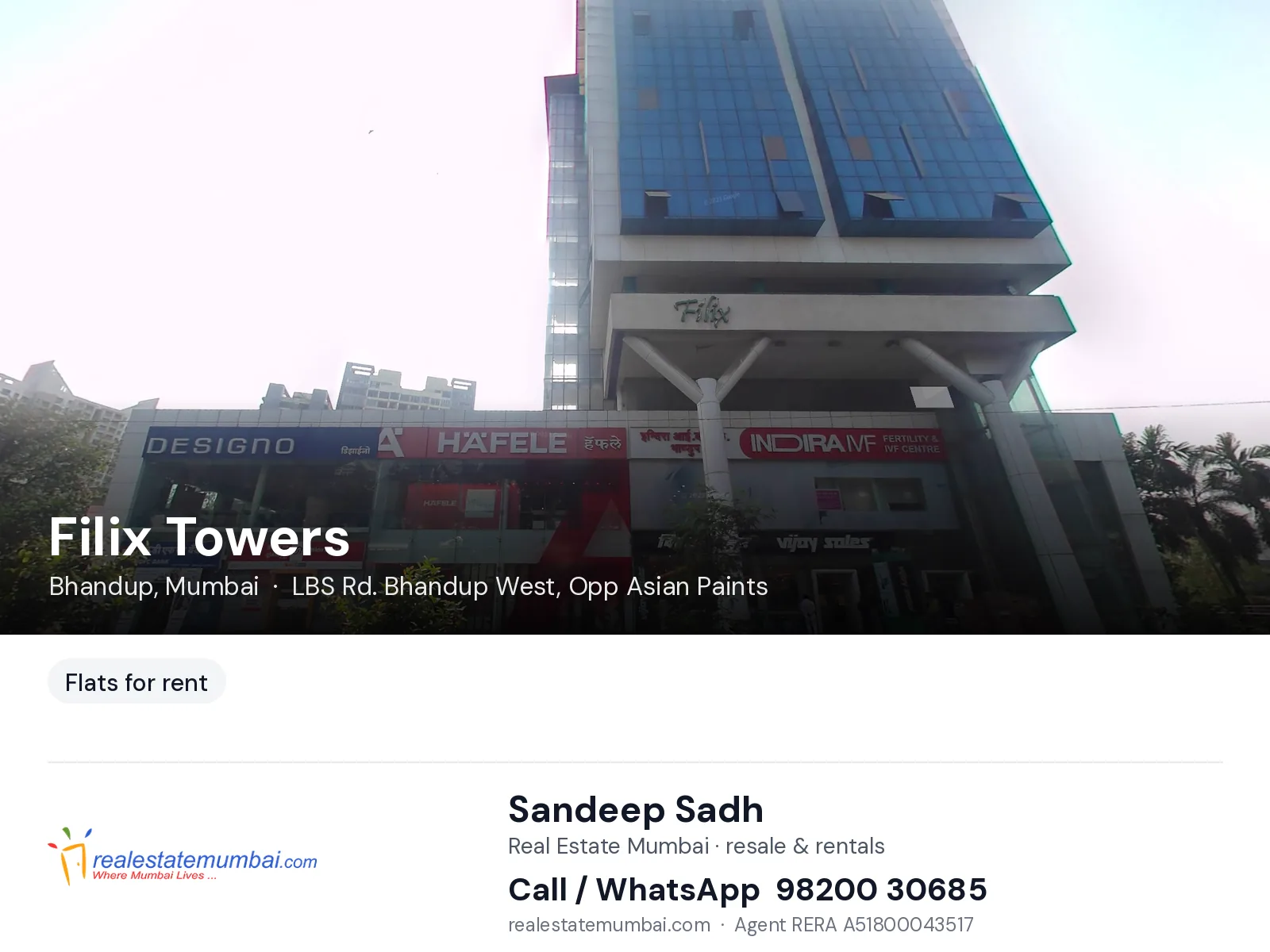 Filix Towers, Bhandup, Mumbai — flats for rent | Real Estate Mumbai, Sandeep Sadh 98200 30685